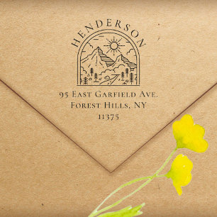 Hand-drawn Mountains Custom Vintage Return Address Rubber Stamp