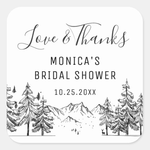 Hand Drawn Mountains Forest BRIDAL SHOWER Square Sticker