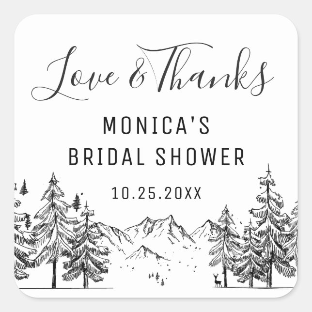Hand Drawn Mountains Forest BRIDAL SHOWER Square Sticker (Front)