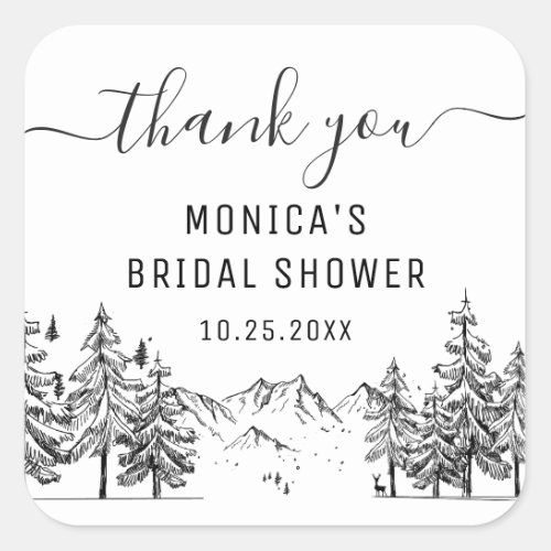 Hand Drawn Mountains Forest BRIDAL SHOWER Square Sticker