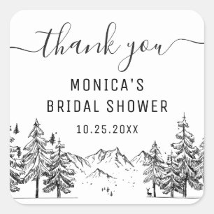Hand Drawn Mountains Forest BRIDAL SHOWER Square Sticker