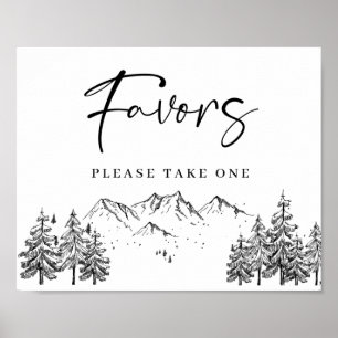 Hand Drawn Mountains Forest Favors Wedding Sign