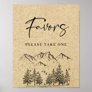 Hand Drawn Mountains Forest Favors Wedding Sign
