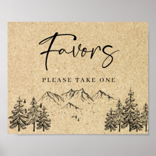 Hand Drawn Mountains Forest Favors Wedding Sign