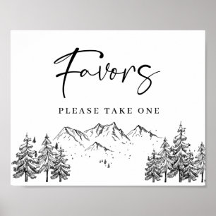 Hand Drawn Mountains Forest Favors Wedding Sign