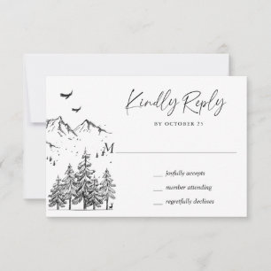 Hand Drawn Mountains Forest Forest Wedding RSVP Card