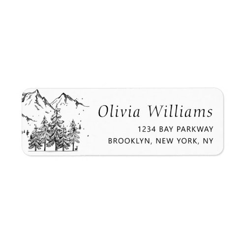 Hand Drawn Mountains Forest Landscape  Label