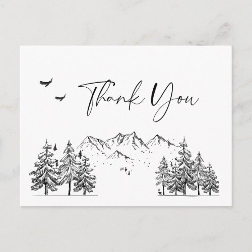 Hand Drawn Mountains Forest Thank You Postcard