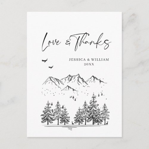 Hand Drawn Mountains Forest Thank You Postcard