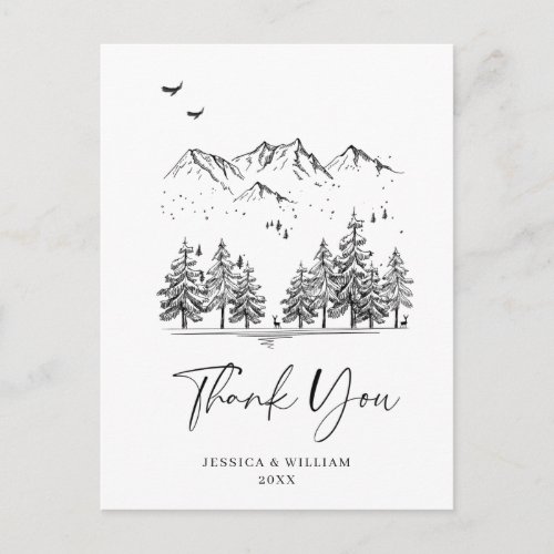 Hand Drawn Mountains Forest Thank You Postcard