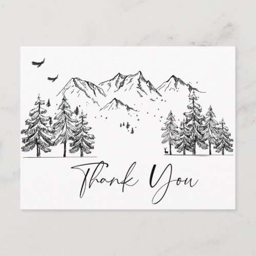 Hand Drawn Mountains Forest Thank You Postcard