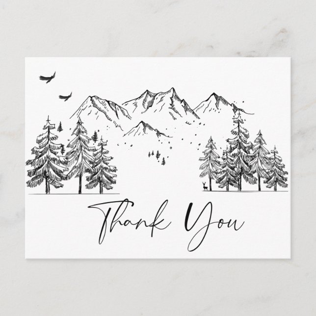 Hand Drawn Mountains Forest Thank You Postcard (Front)