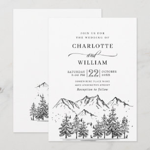 Hand Drawn Mountains Forest Wedding Invitation