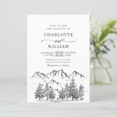 Hand Drawn Mountains Forest Wedding Invitation (Standing Front)