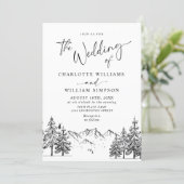 Hand Drawn Mountains Forest Wedding Invitation (Standing Front)
