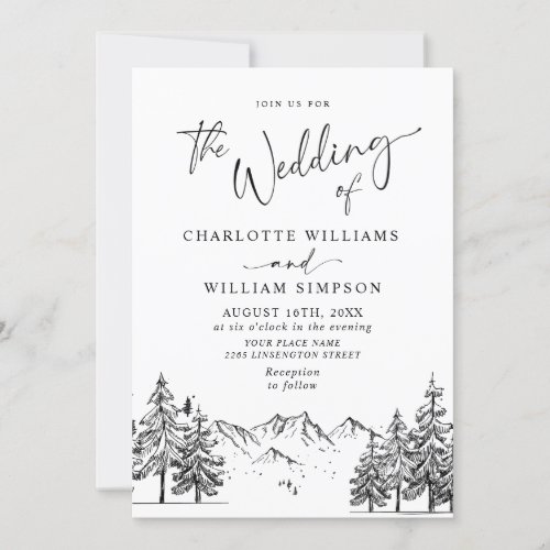 Hand Drawn Mountains Forest Wedding Invitation