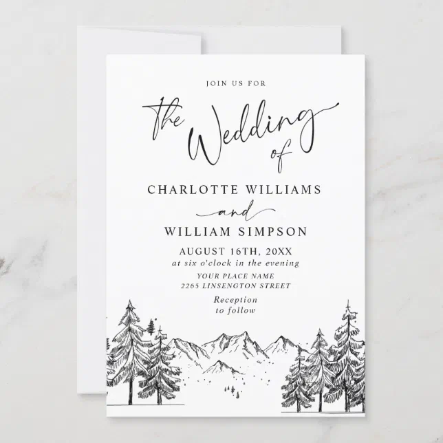 Hand Drawn Mountains Forest Wedding Invitation | Zazzle