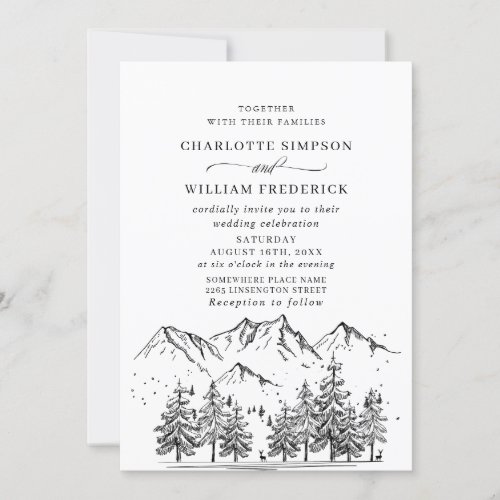 Hand Drawn Mountains Forest Wedding Invitation