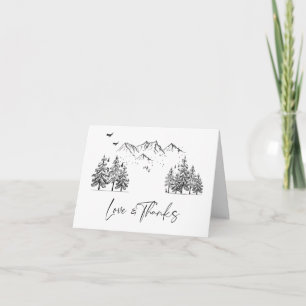 Hand Drawn Mountains Forest Wedding Letterpress Thank You Card
