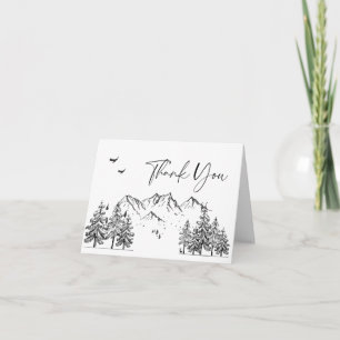 Hand Drawn Mountains Forest Wedding Letterpress Thank You Card