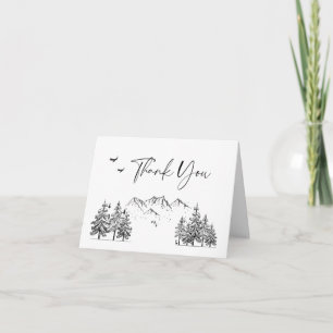 Hand Drawn Mountains Forest Wedding Letterpress Thank You Card