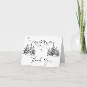 Hand Drawn Mountains Forest Wedding Letterpress Thank You Card
