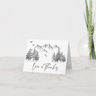 Hand Drawn Mountains Forest Wedding Letterpress Thank You Card