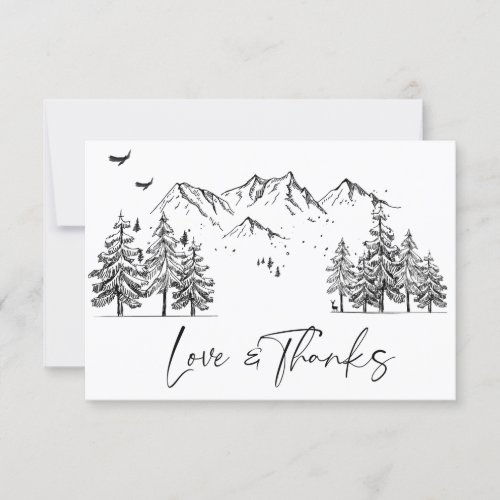 Hand Drawn Mountains Forest Wedding Thank You Card