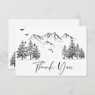 Hand Drawn Mountains Forest Wedding Thank You Card