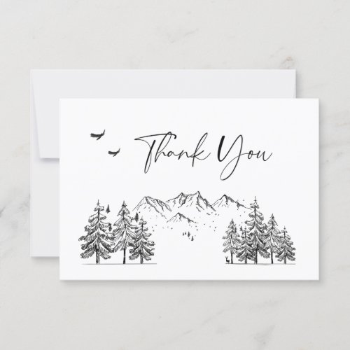 Hand Drawn Mountains Forest Wedding Thank You Card