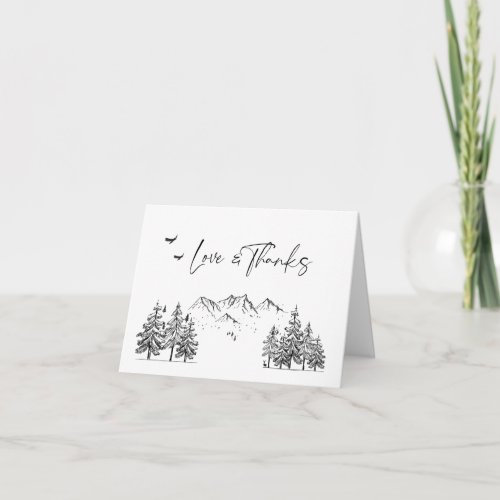 Hand Drawn Mountains Forest Wedding Thank You Card