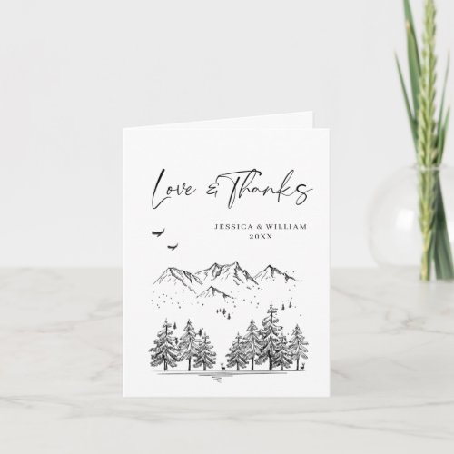 Hand Drawn Mountains Forest Wedding Thank You Card