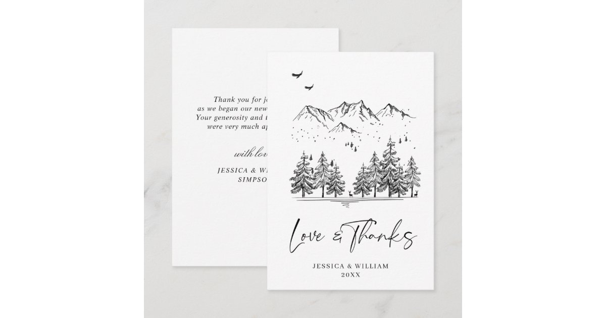 Hand Drawn Mountains Forest Wedding Thank You Card | Zazzle