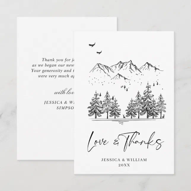 Hand Drawn Mountains Forest Wedding Thank You Card | Zazzle