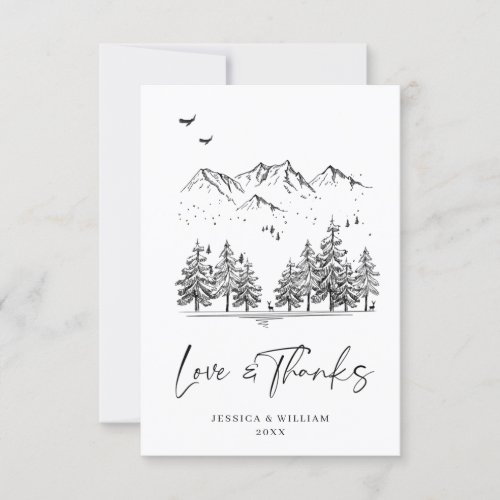 Hand Drawn Mountains Forest Wedding Thank You Card