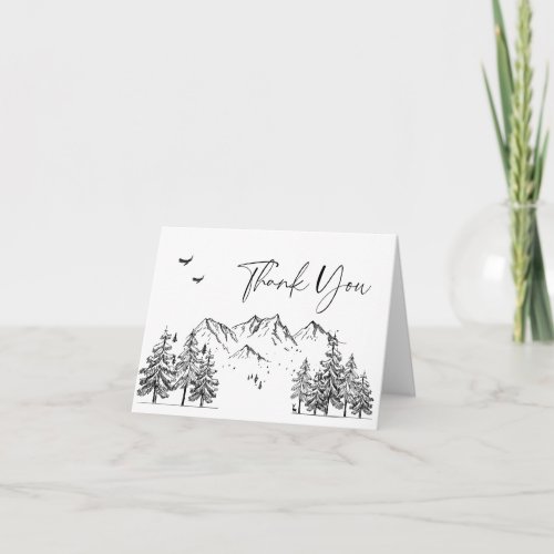 Hand Drawn Mountains Forest Wedding Thank You Card