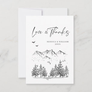 Hand Drawn Mountains Forest Wedding Thank You Card