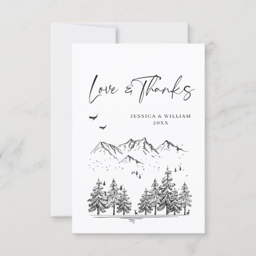 Hand Drawn Mountains Forest Wedding Thank You Card