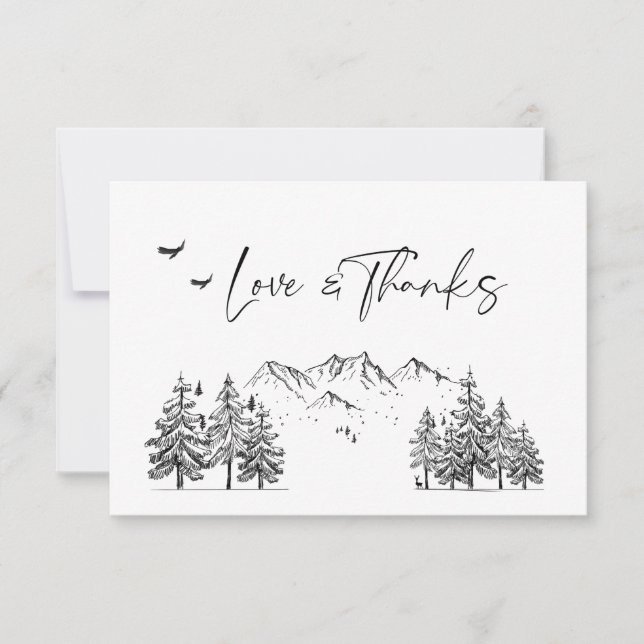 Hand Drawn Mountains Forest Wedding Thank You Card (Front)