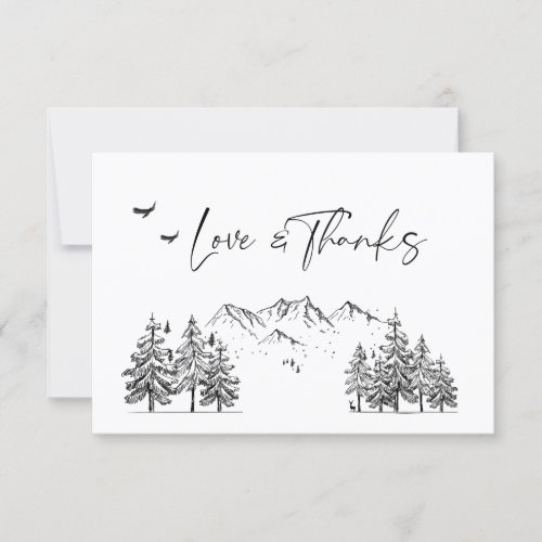 Hand Drawn Mountains Forest Wedding Thank You Card