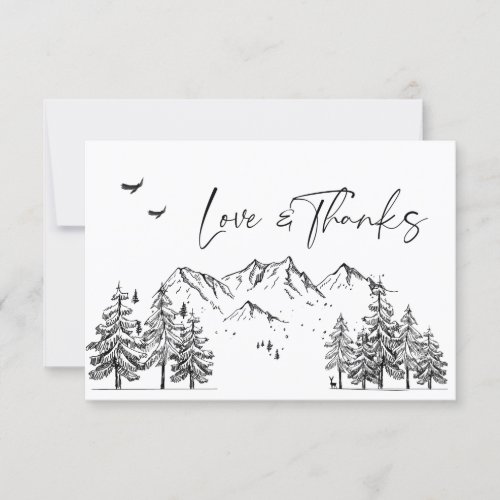 Hand Drawn Mountains Forest Wedding Thank You Card