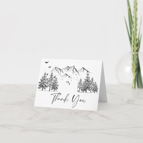 Hand Drawn Mountains Forest Wedding Thank You Card