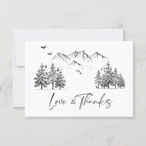 Hand Drawn Mountains Forest Wedding Thank You Card