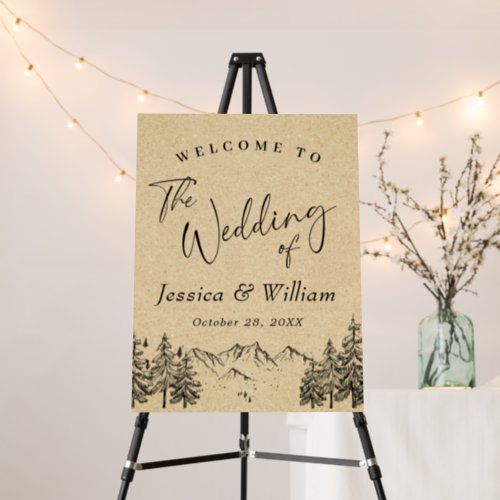 Hand Drawn Mountains Forest Wedding Welcome Foam Board