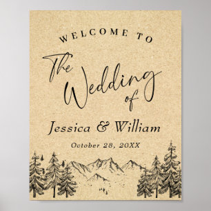 Hand Drawn Mountains Forest Wedding Welcome Poster