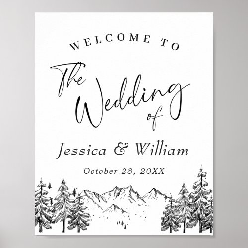 Hand Drawn Mountains Forest Wedding Welcome Poster