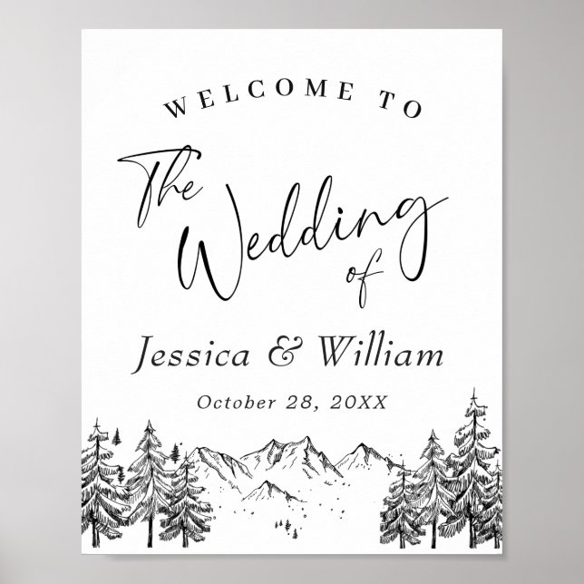 Hand Drawn Mountains Forest Wedding Welcome Poster (Front)