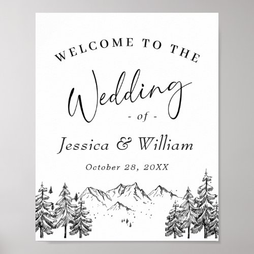 Hand Drawn Mountains Forest Wedding Welcome Poster
