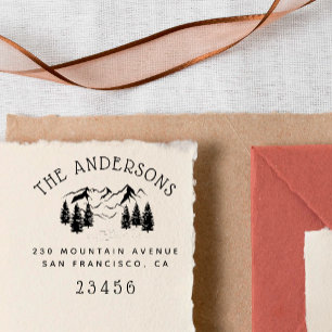 Hand Drawn Mountains & Pine Trees Return Address Self-inking Stamp