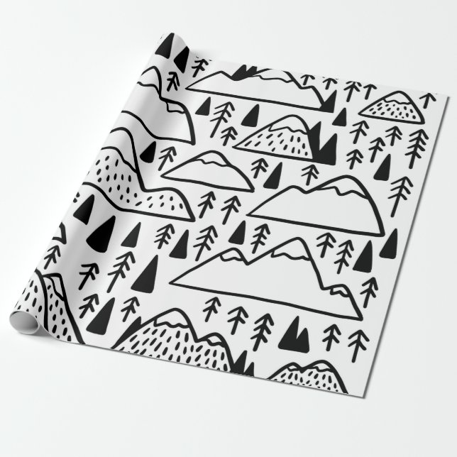Hand drawn mountains set. collection with mountain wrapping paper (Unrolled)